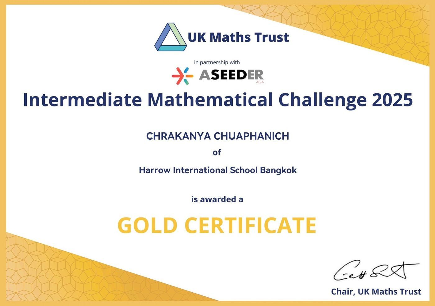 UKMT Gold certificate